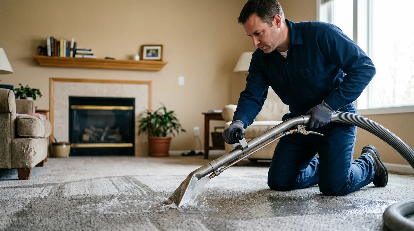 Water damage restoration technician working near Centerport, NY